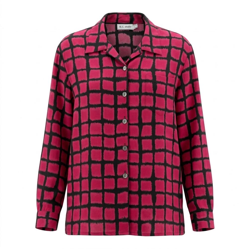 K.C. Studio Collared Lightweight Plaid Button-Up Shirt Women Plus Size 20W